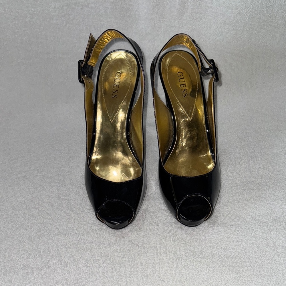 Guess Black Leather Slingback Heels